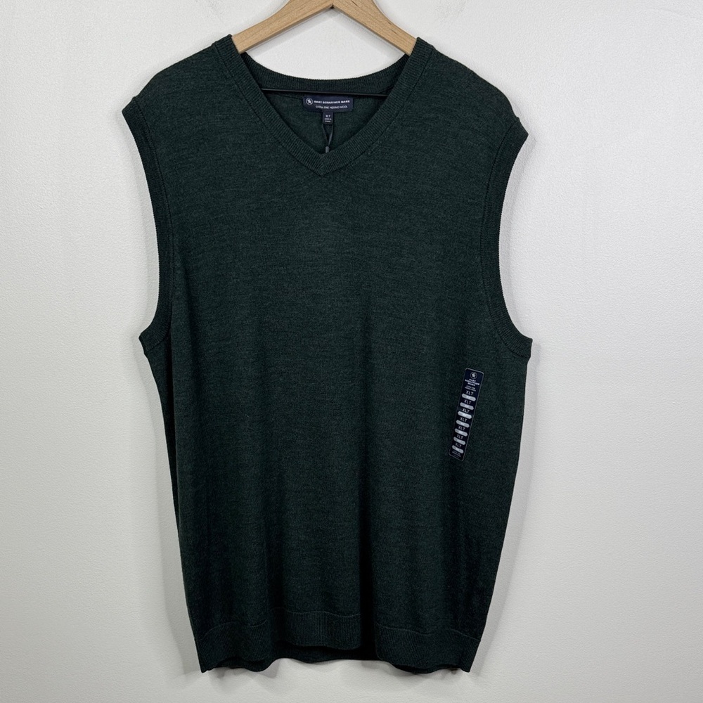 Hart Schaffner Marx XLT Tall Man Green Extra Fine Merino Wool V-Neck Vest NWT